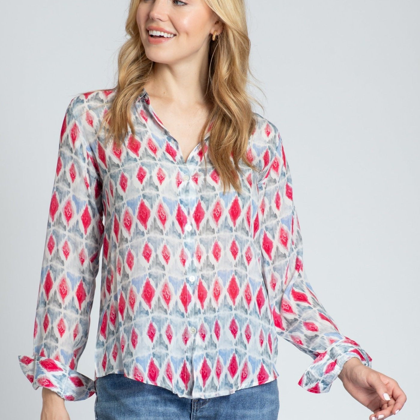 Diamond Ikat Print - Button-up With Roll-up Sleeve