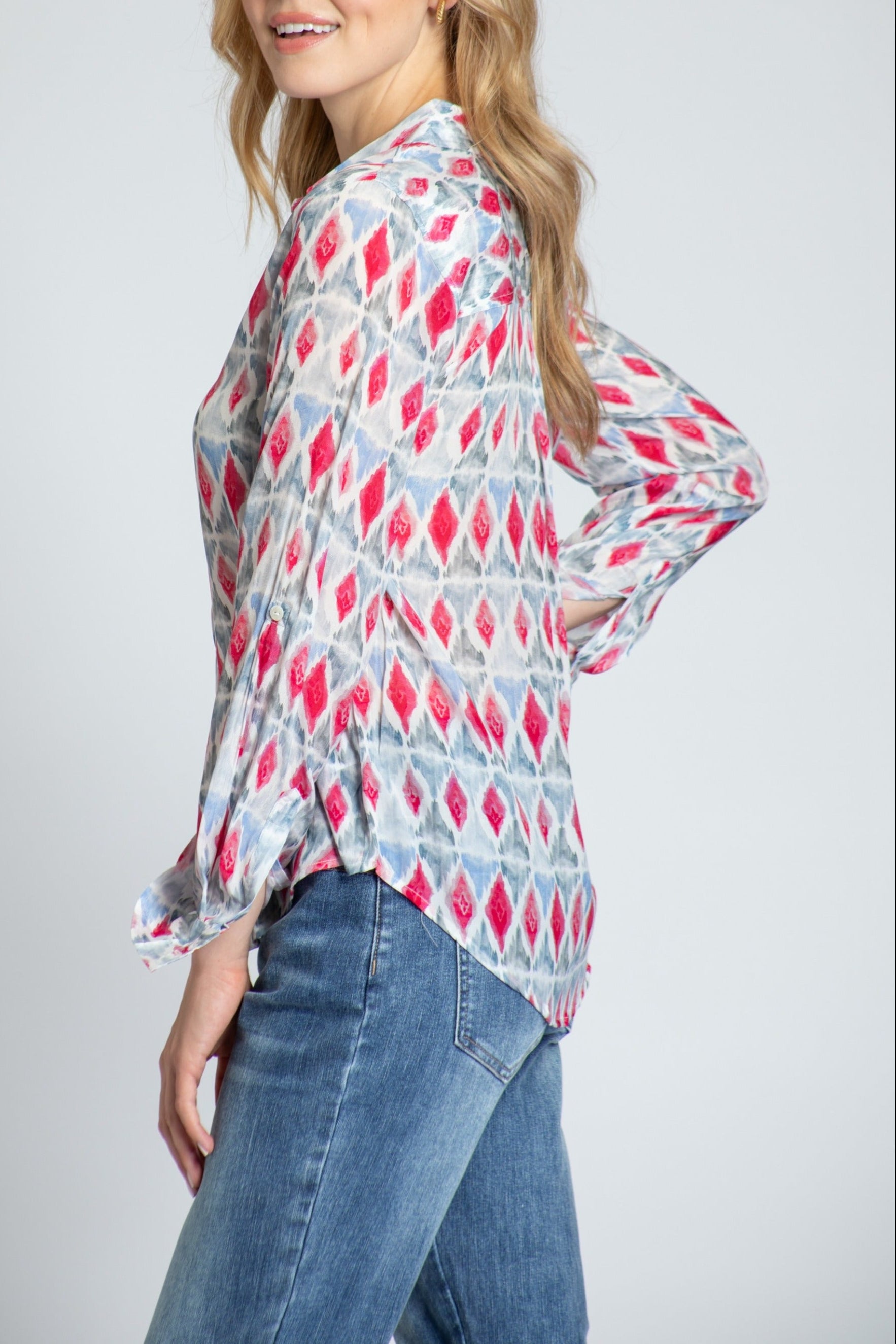 Diamond Ikat Print - Button-up With Roll-up Sleeve