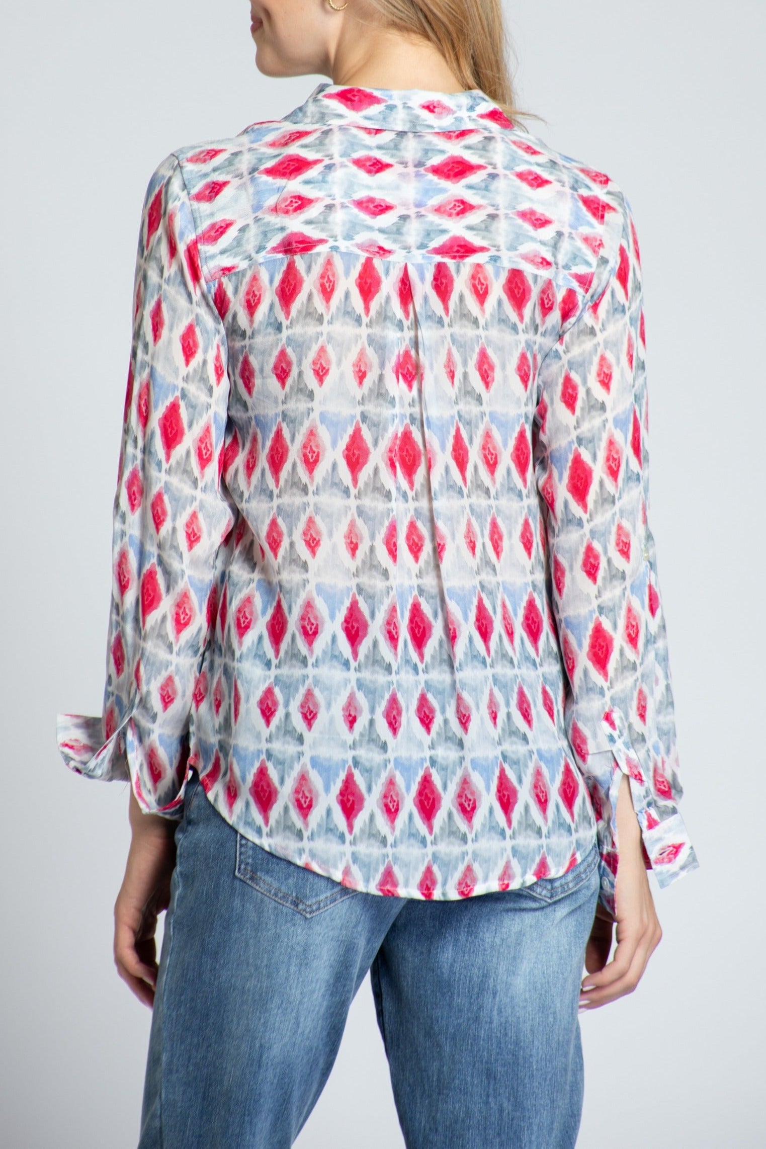 Diamond Ikat Print - Button-up With Roll-up Sleeve