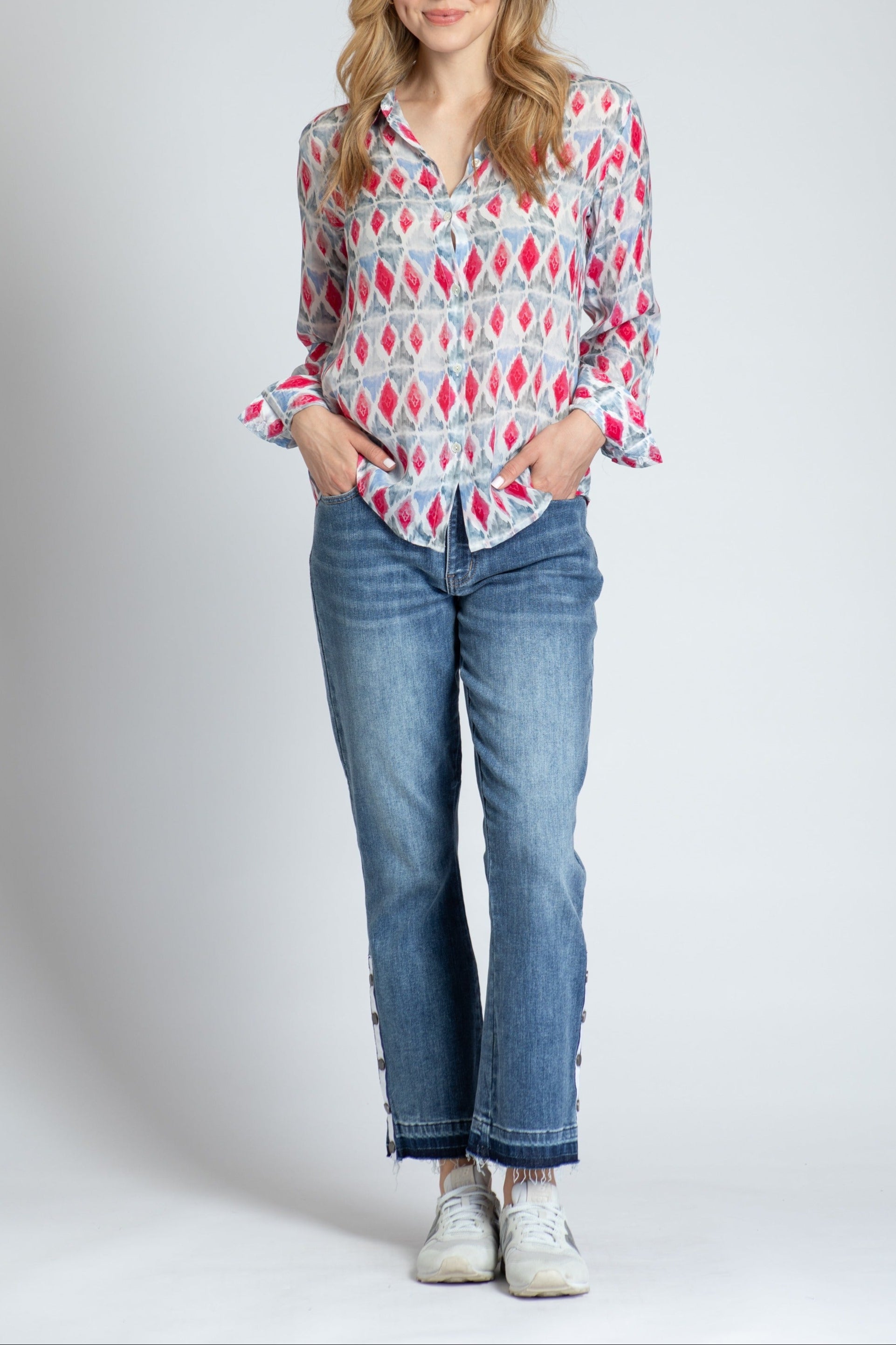 Diamond Ikat Print - Button-up With Roll-up Sleeve