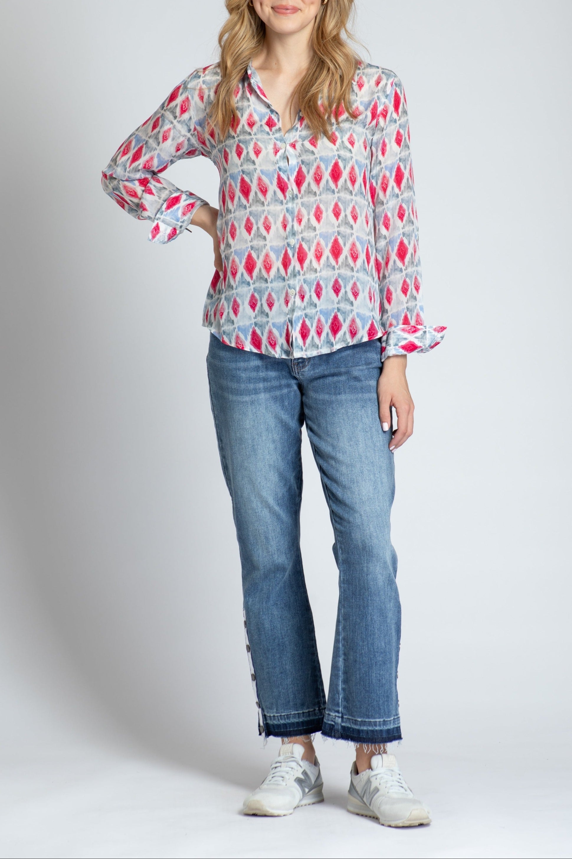 Diamond Ikat Print - Button-up With Roll-up Sleeve