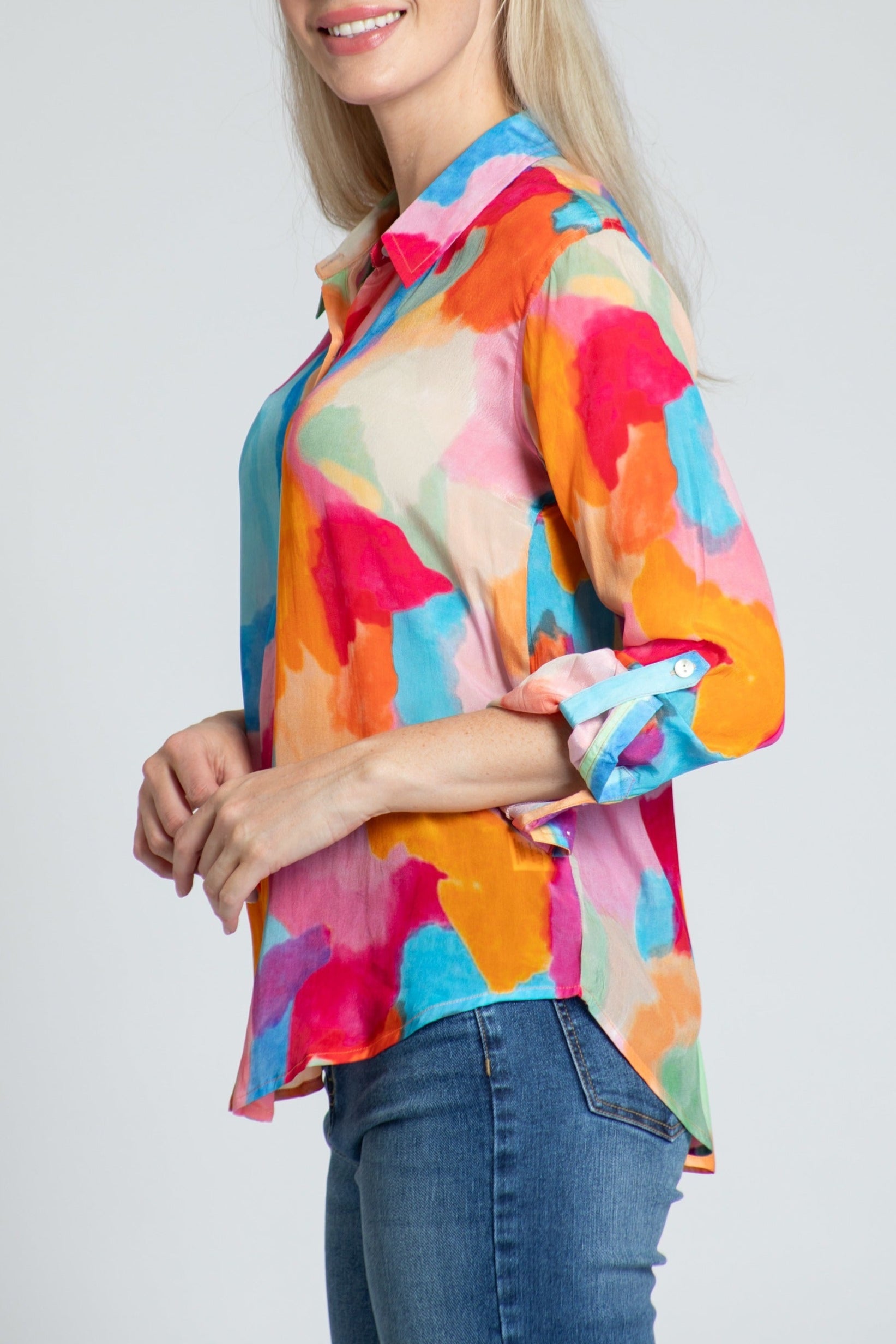 Vibrant Abstract Print - Button-up With Roll-up Sleeve