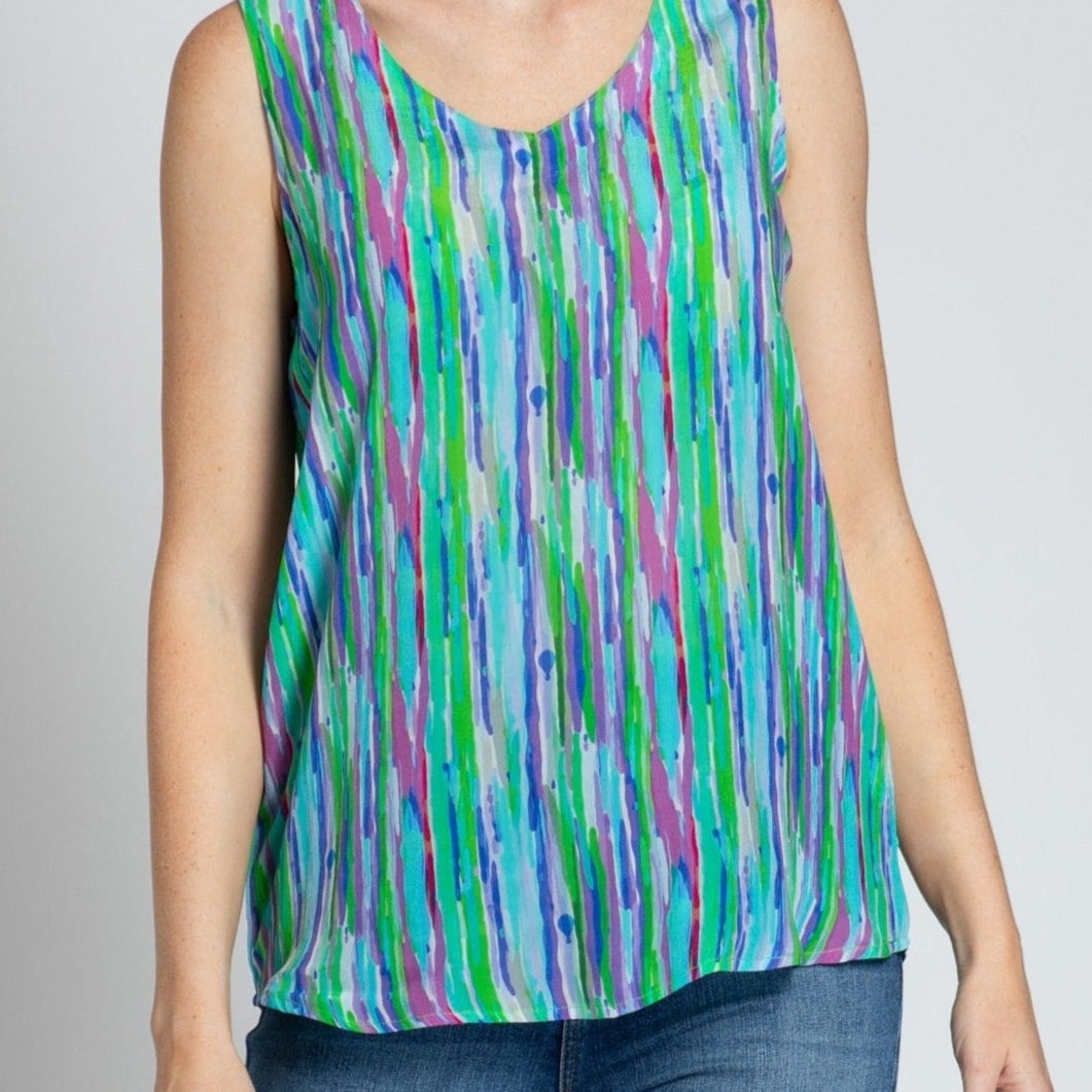 Colorful Dripping Stripe Print - V-neck Tank
