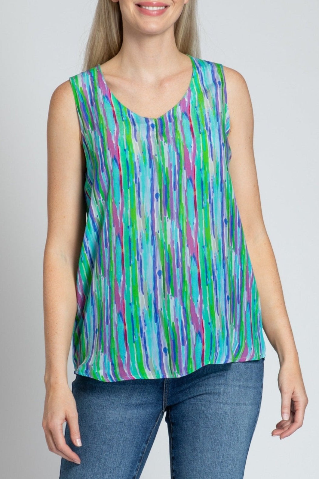 Colorful Dripping Stripe Print - V-neck Tank