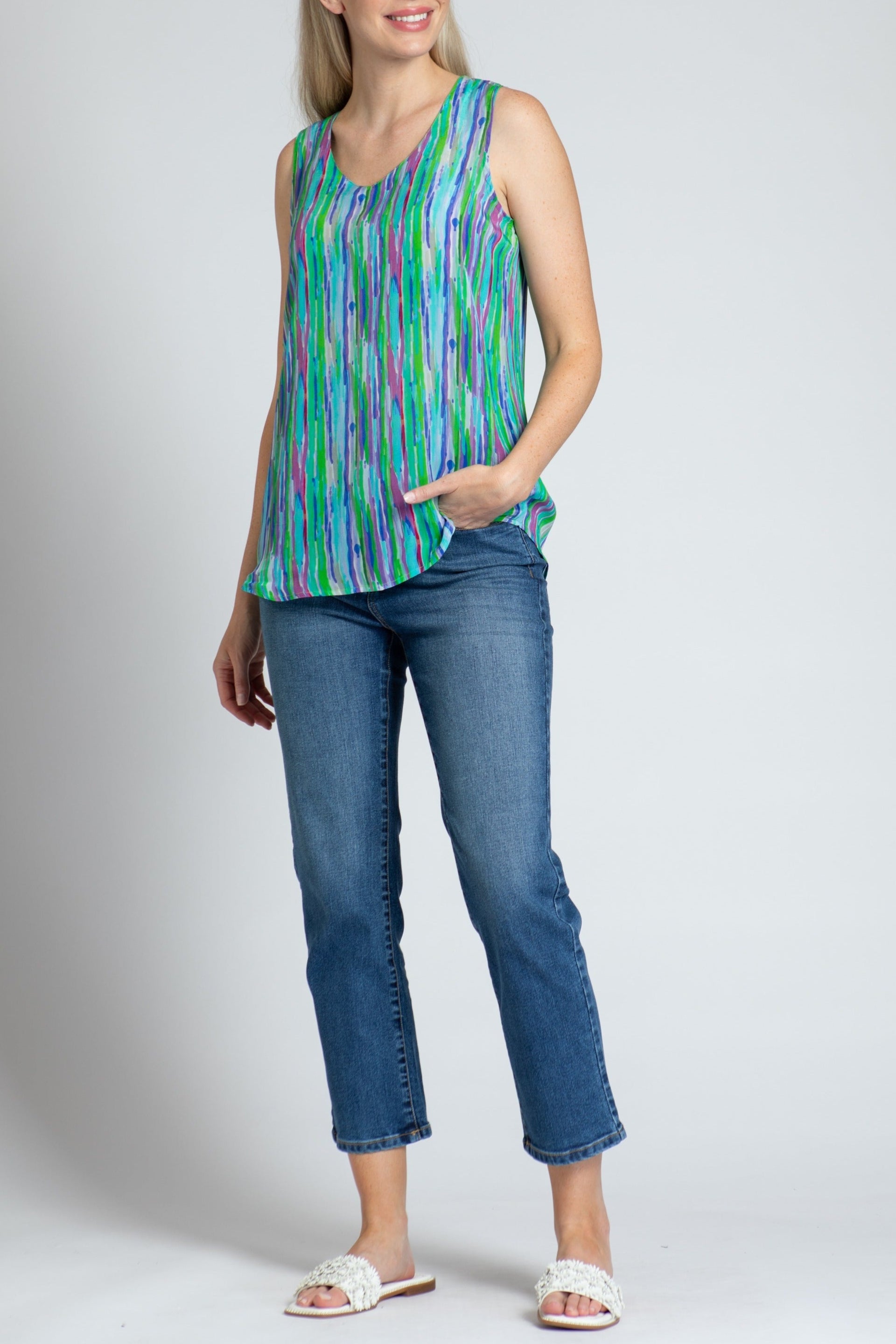 Colorful Dripping Stripe Print - V-neck Tank