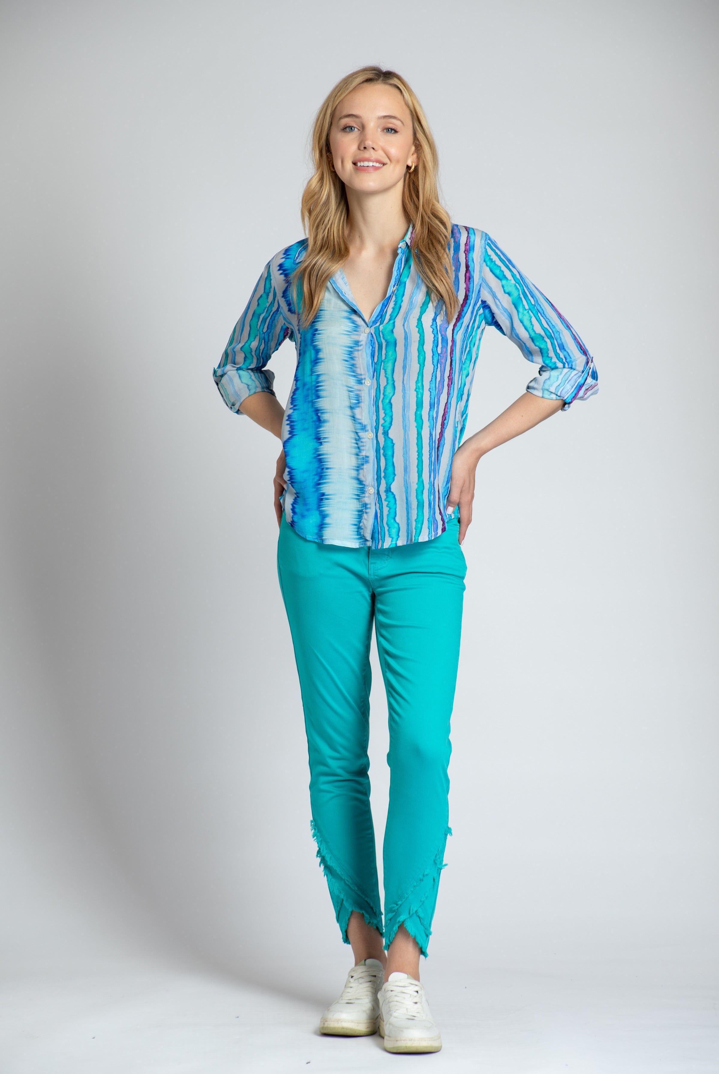  Coastal Horizon Hues - Button-up With Roll-up Sleeve