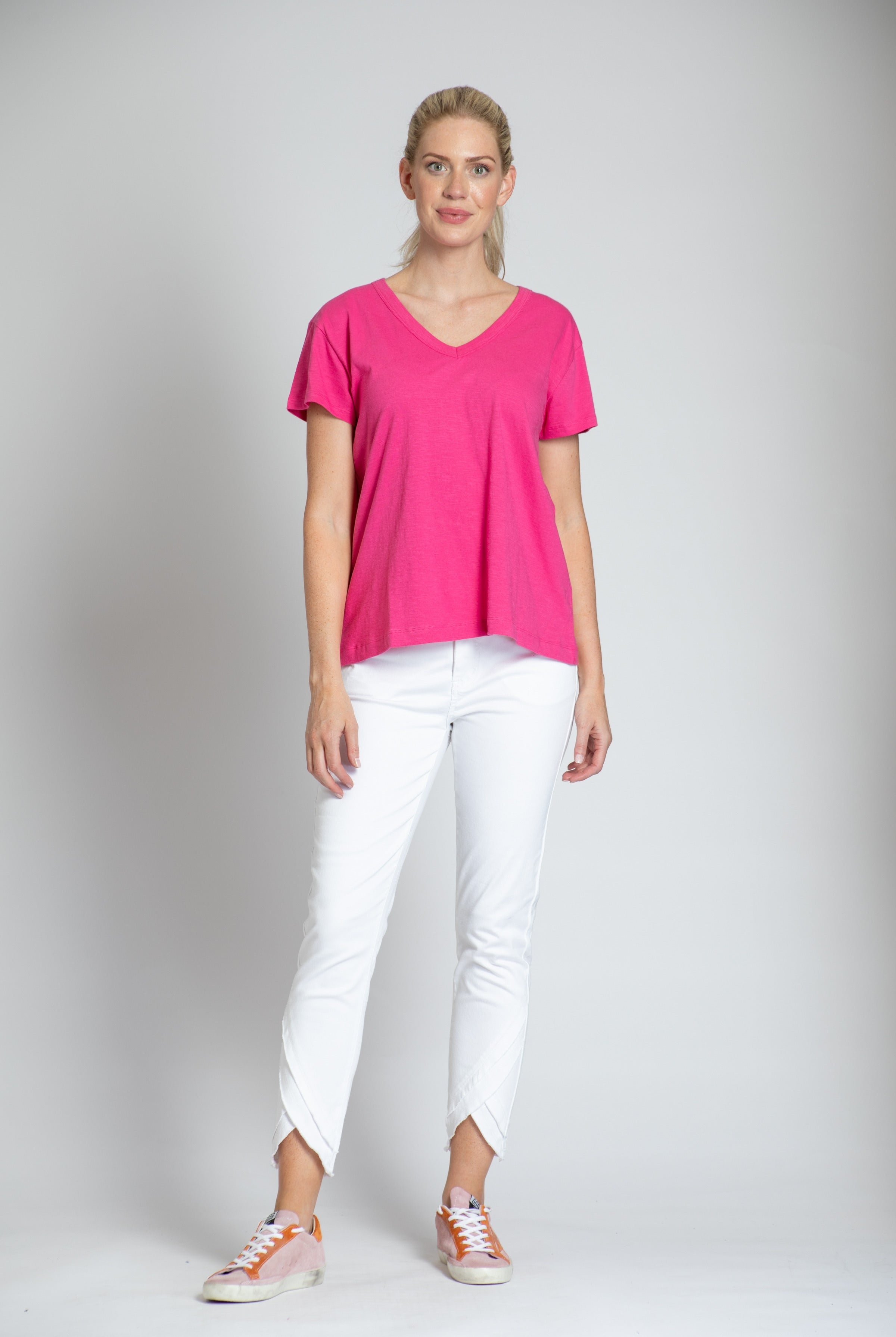 Short Sleeve V-Neck Pink Full APNY 