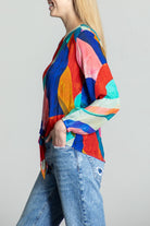 Colorful Abstract Print - V-neck Tie Front Top