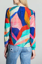 Colorful Abstract Print - V-neck Tie Front Top