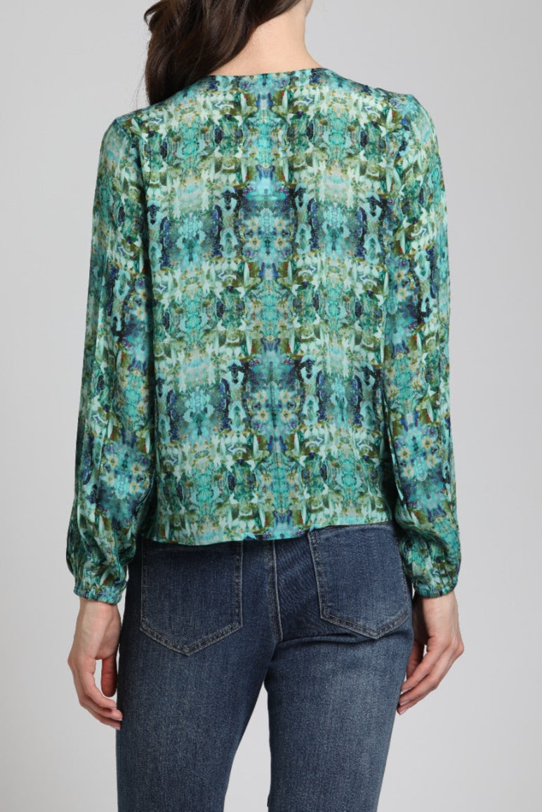 Turquoise Reflections - V Neck Tie Front Top | Back side