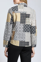 Classic Button-up Shirt with Earth Tone Patchwork Print | back side