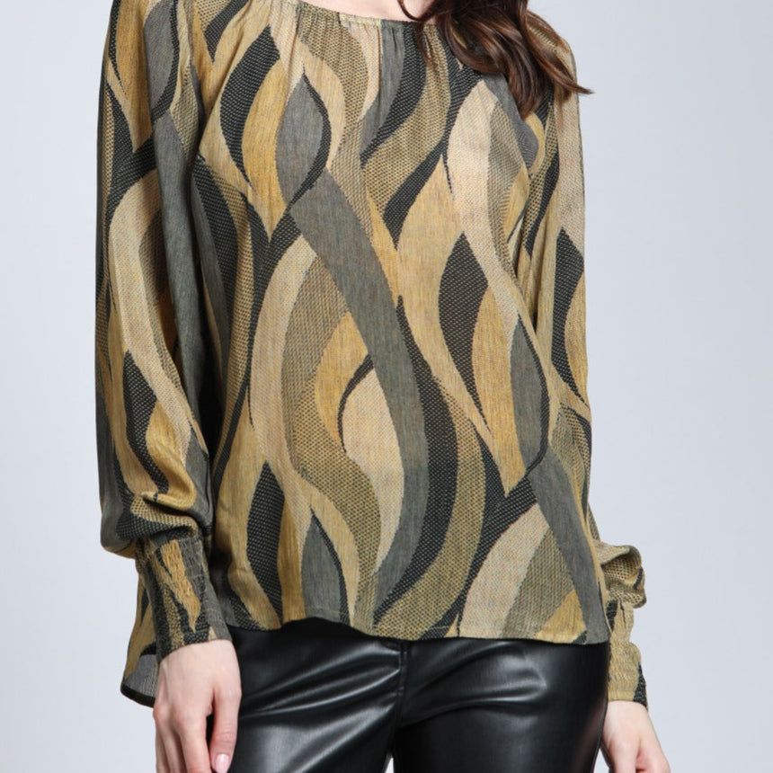 Desert Wave Print - Pullover With Smocked Cuff | Front Side