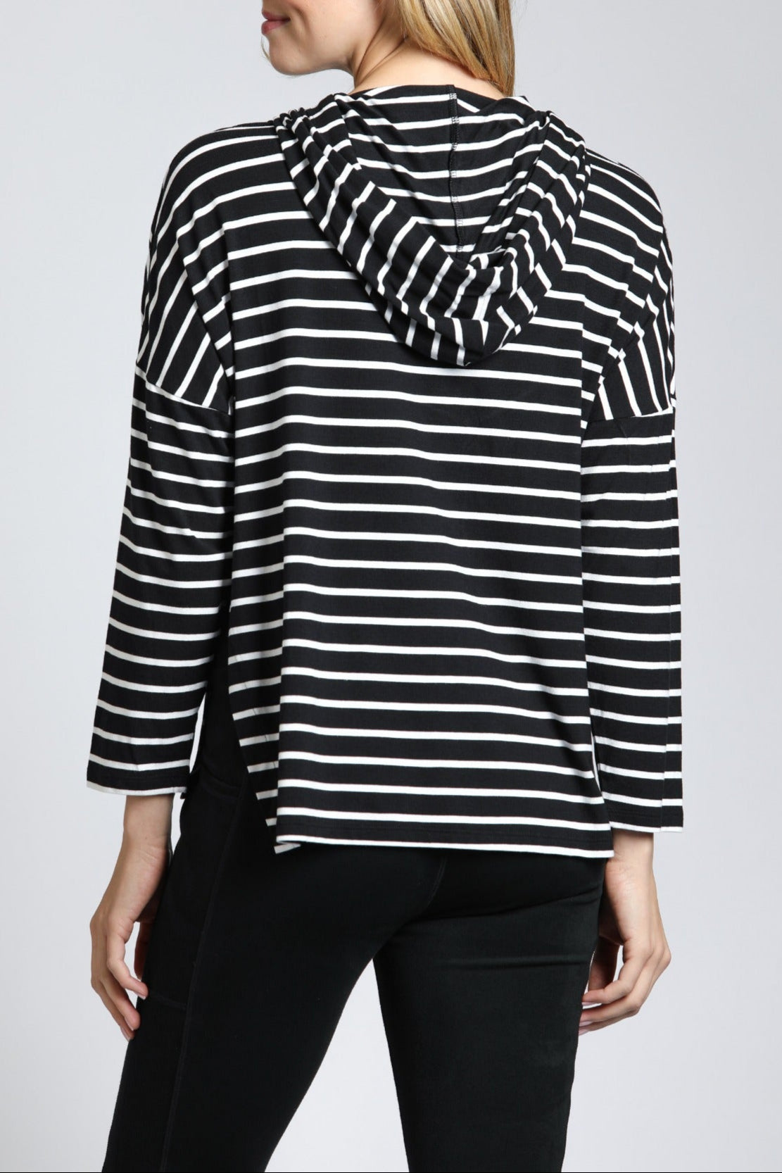 Stripe Hoodie With Side Slits | back side