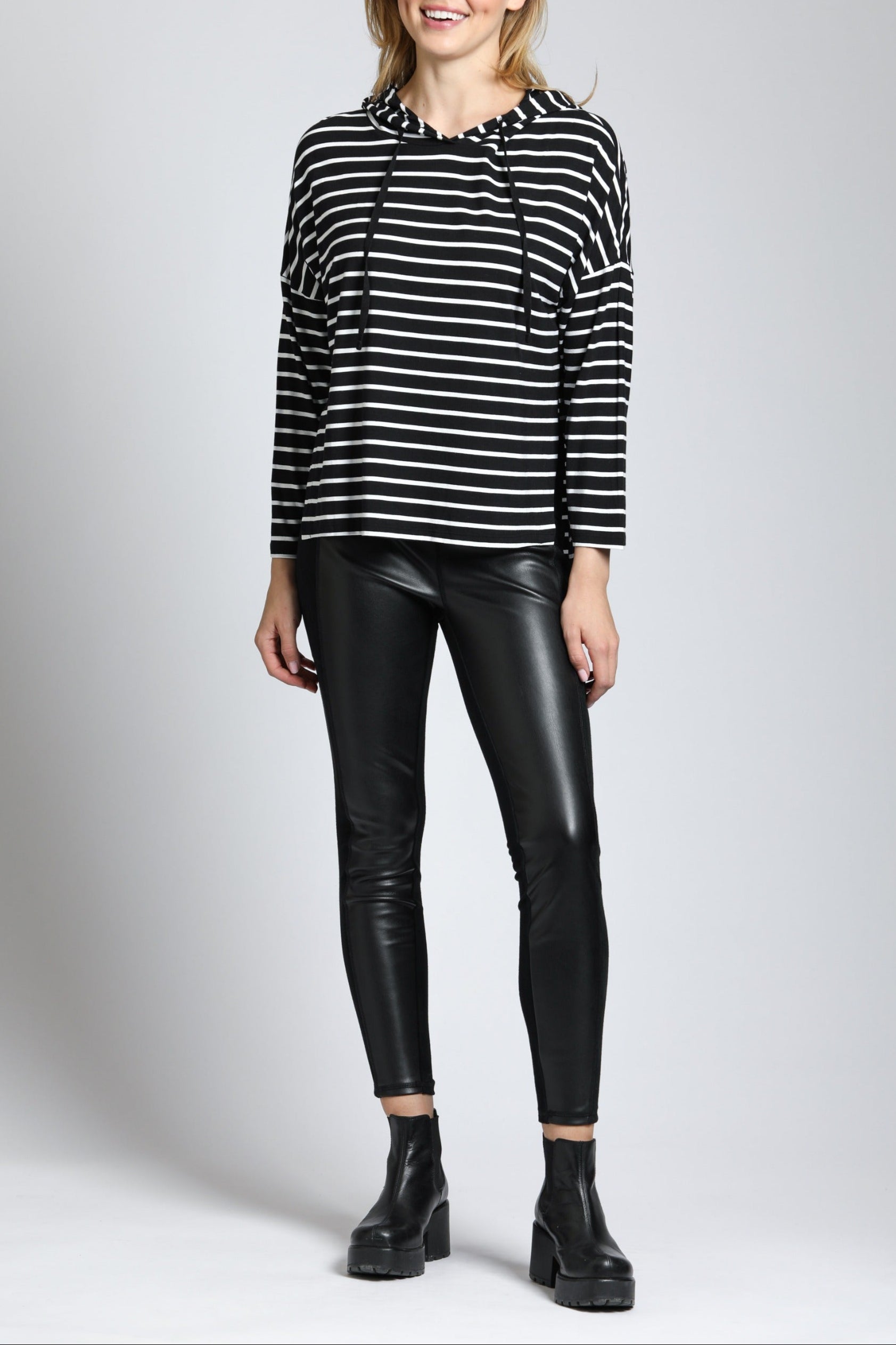 Stripe Hoodie With Side Slits | front side