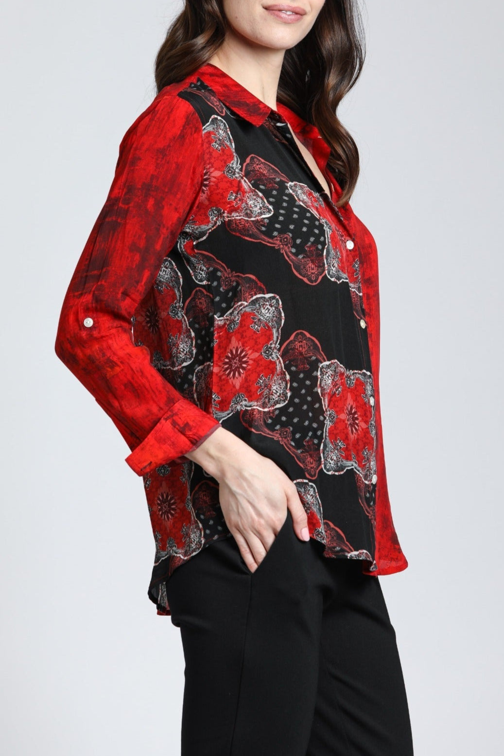 Red & Sable Watercolor Mix - Button Up Top | Right side
