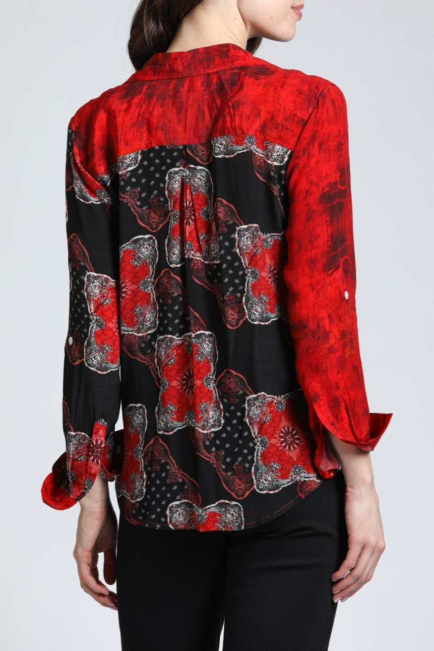 Red & Sable Watercolor Mix - Button Up Top| Back side