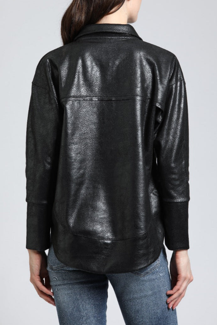 Vegan Leather Henley With Grommet Details | back side