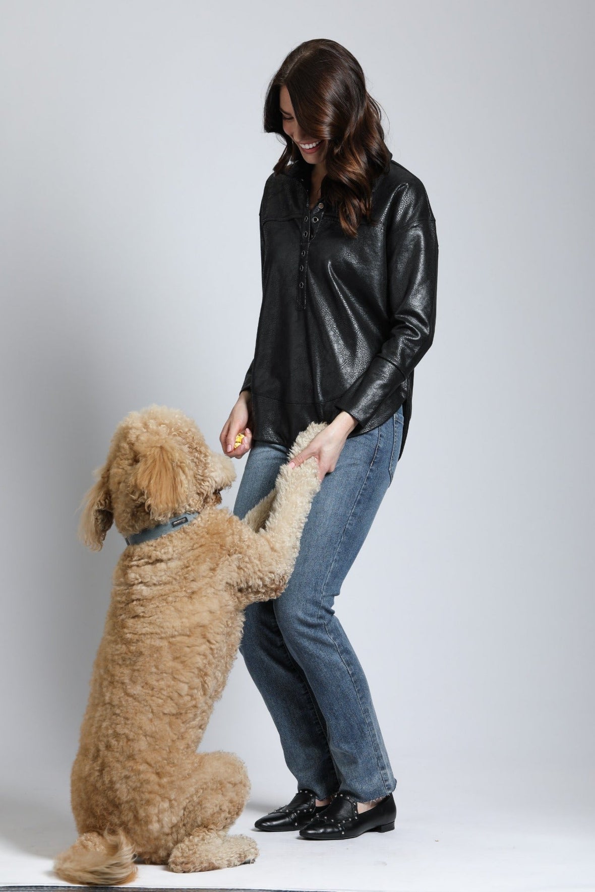 Vegan Leather Henley With Grommet Details