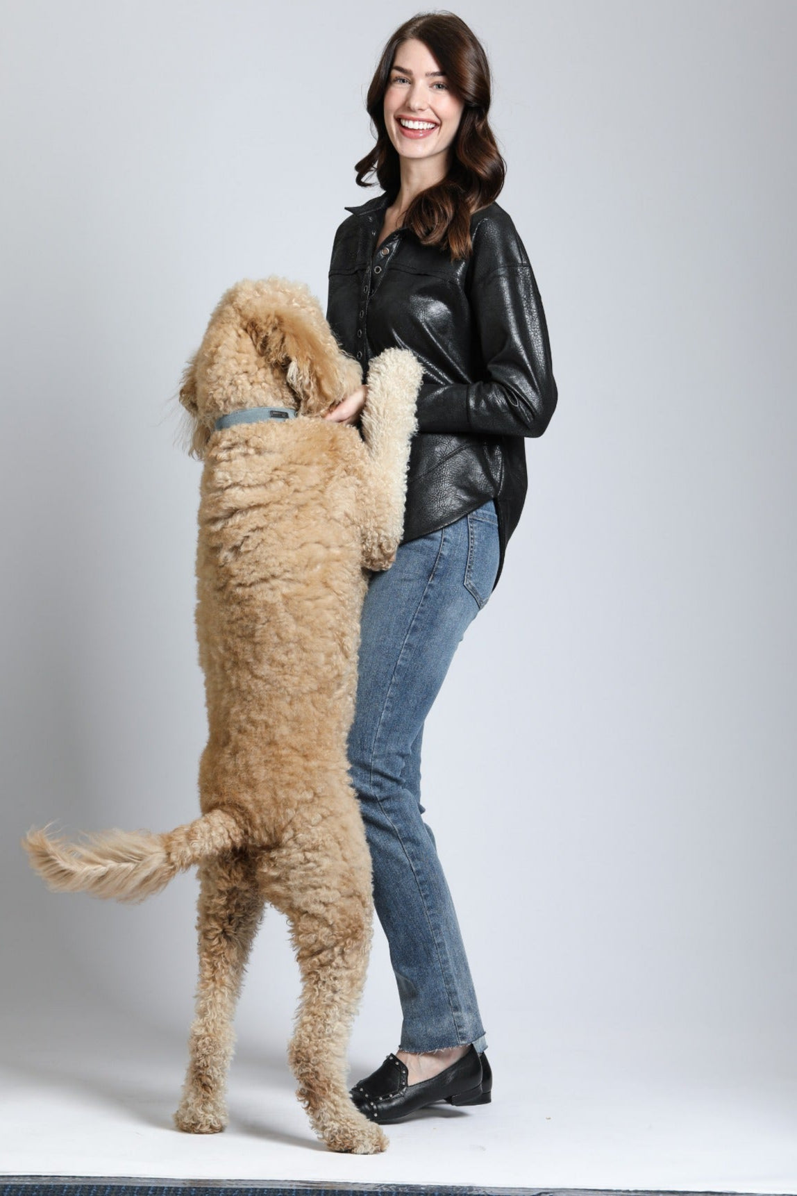 Vegan Leather Henley With Grommet Details