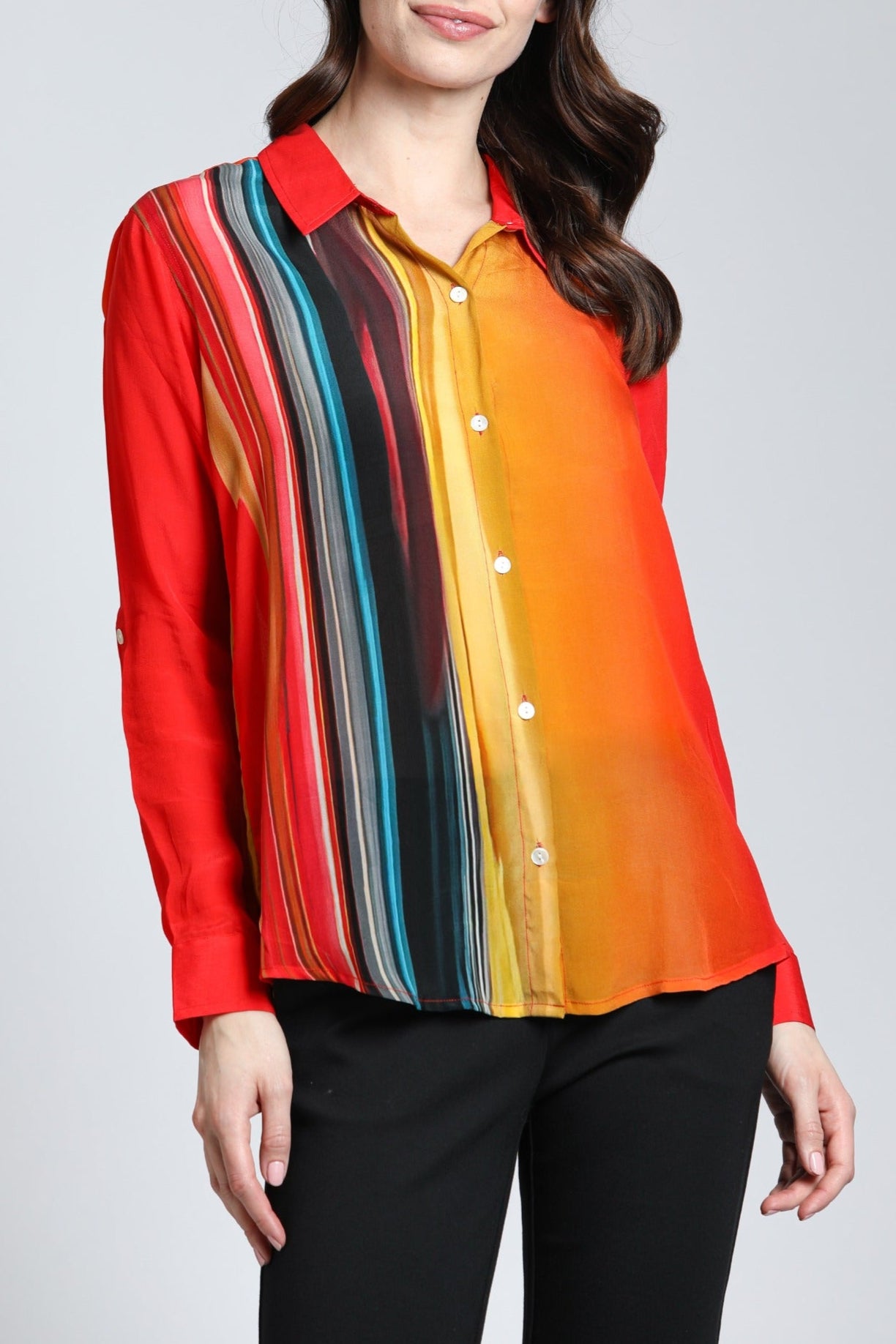 Horizontal Gradient Print Button Up Top | Front side