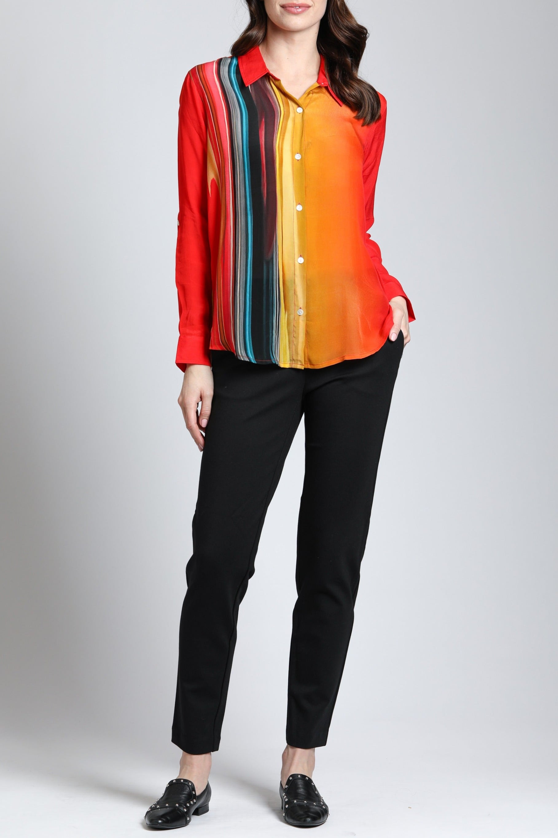 Horizontal Gradient Print Button Up Top | full