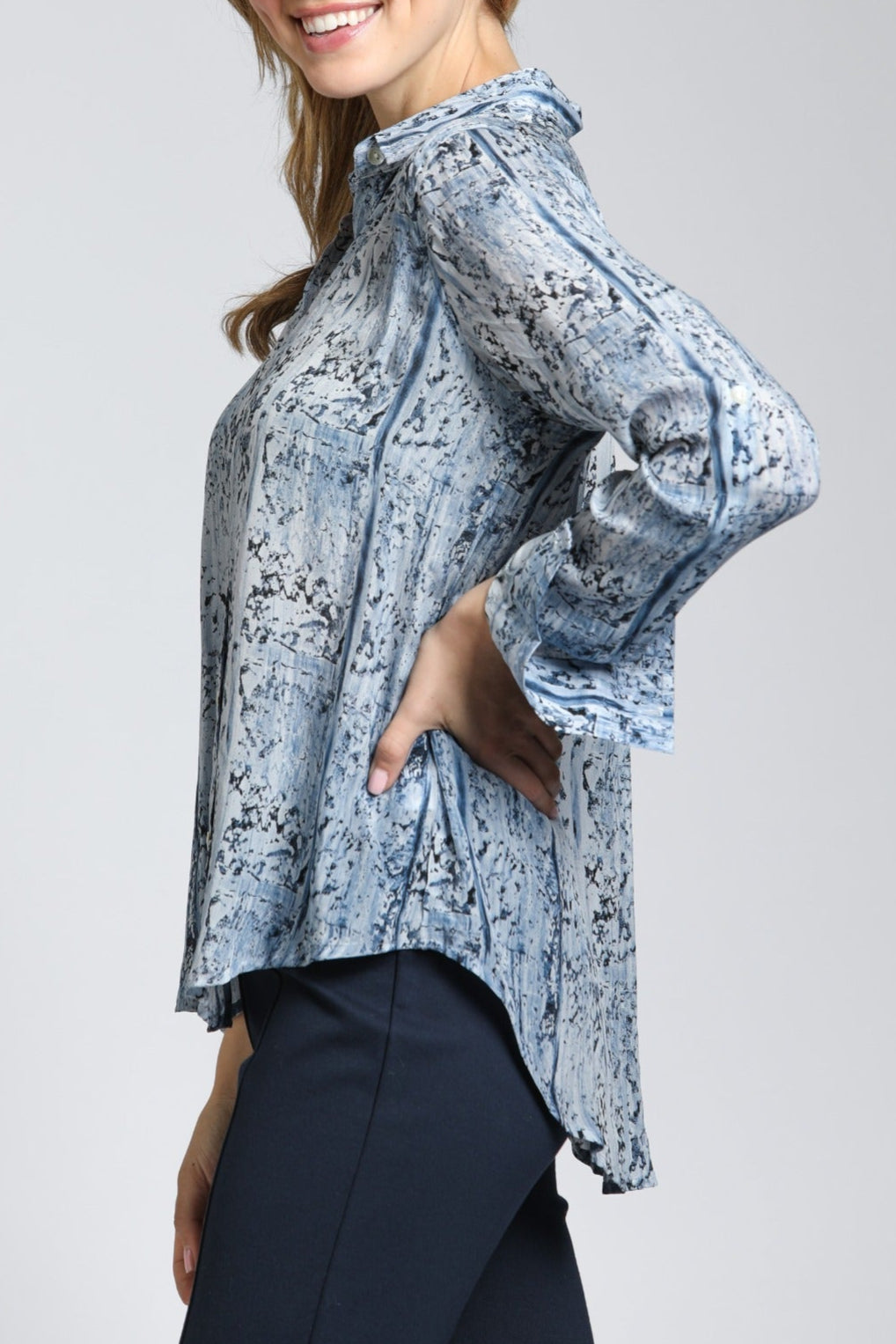 Button Animal Print Button Up Top | left side