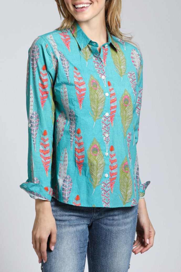 Colorful Feather Print Classic Button-up Shirt | front side