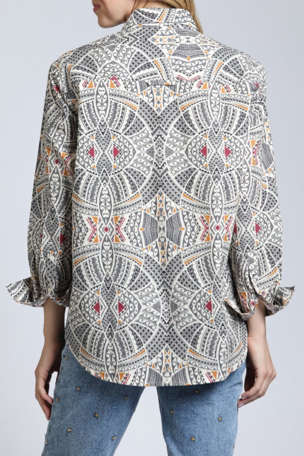 Boyfriend Button up Shirt Wth Tribal Print | back side