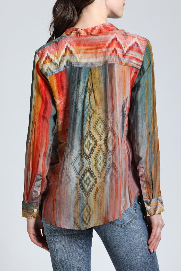 MultiColor Waves & Rhombus Print- Button Up Top | back side