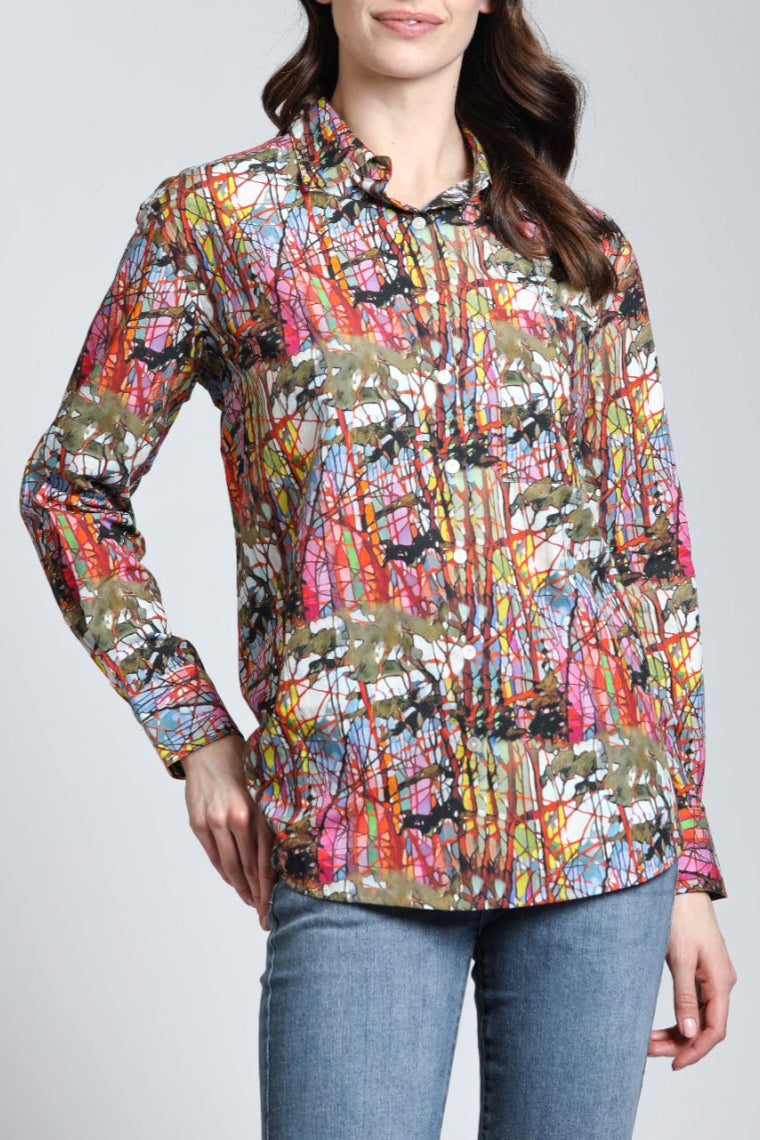 Energetic Color Mix - Boyfriend Button up Shirt | Front side