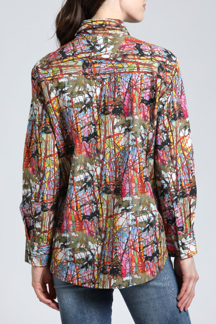 Energetic Color Mix - Boyfriend Button up Shirt | back side