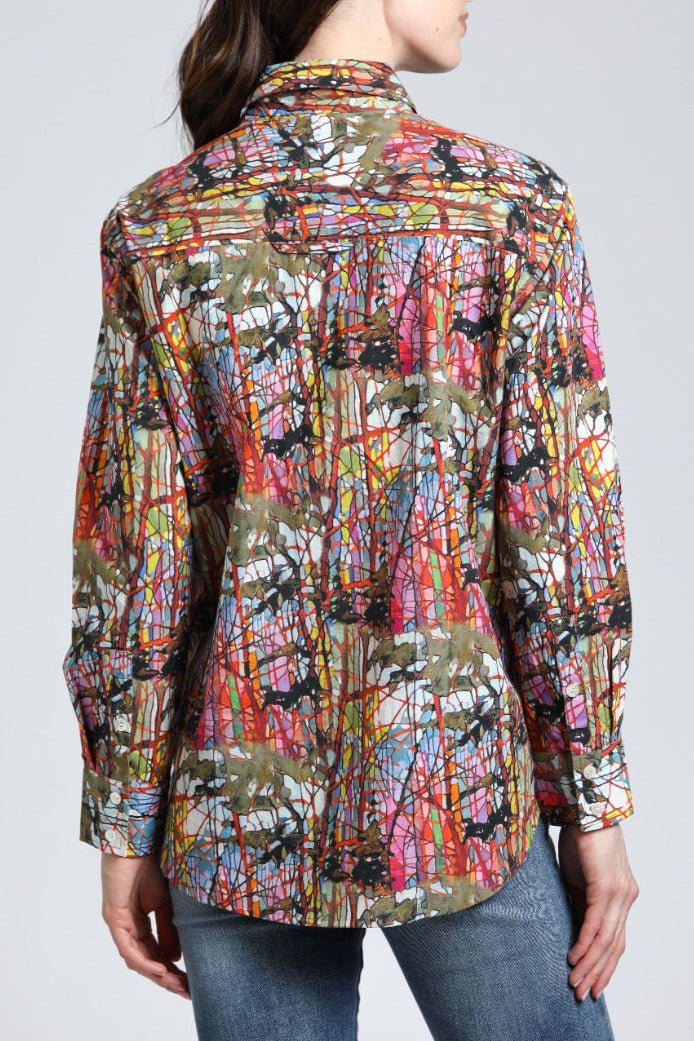 Energetic Color Mix - Boyfriend Button up Shirt | back side