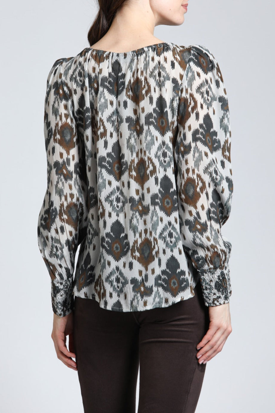 Timeless Ikat Print - Pullover With Smocked Cuff | back side