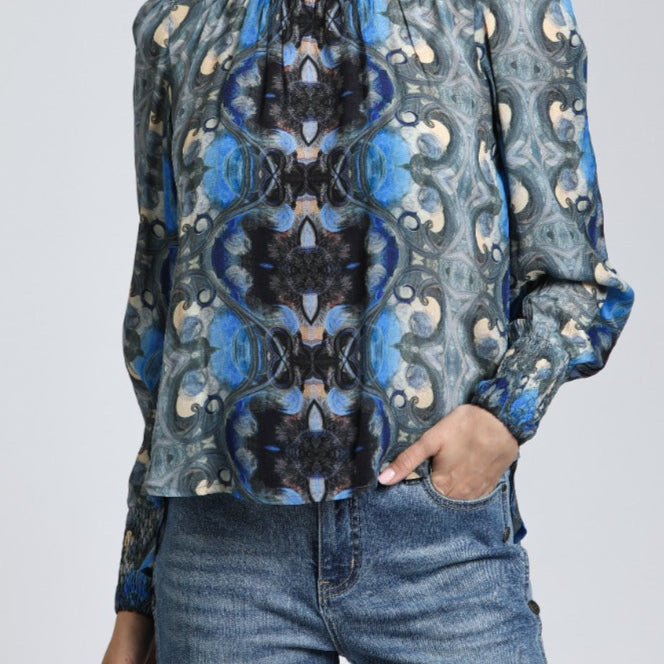 Ethnic Fusion Print - Pullover With Smocked Cuff | Front side