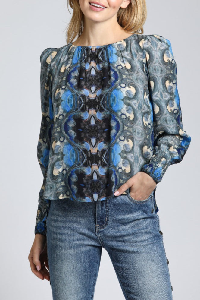 Ethnic Fusion Print - Pullover With Smocked Cuff | Front side