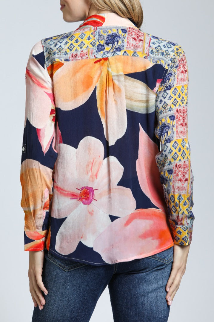 Mixed Media Floral Patchwork - Button Up Top | back side