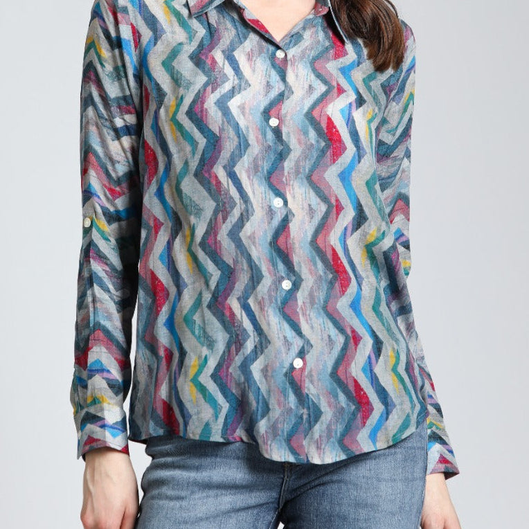 Chevron Print - Button-up Top | front side