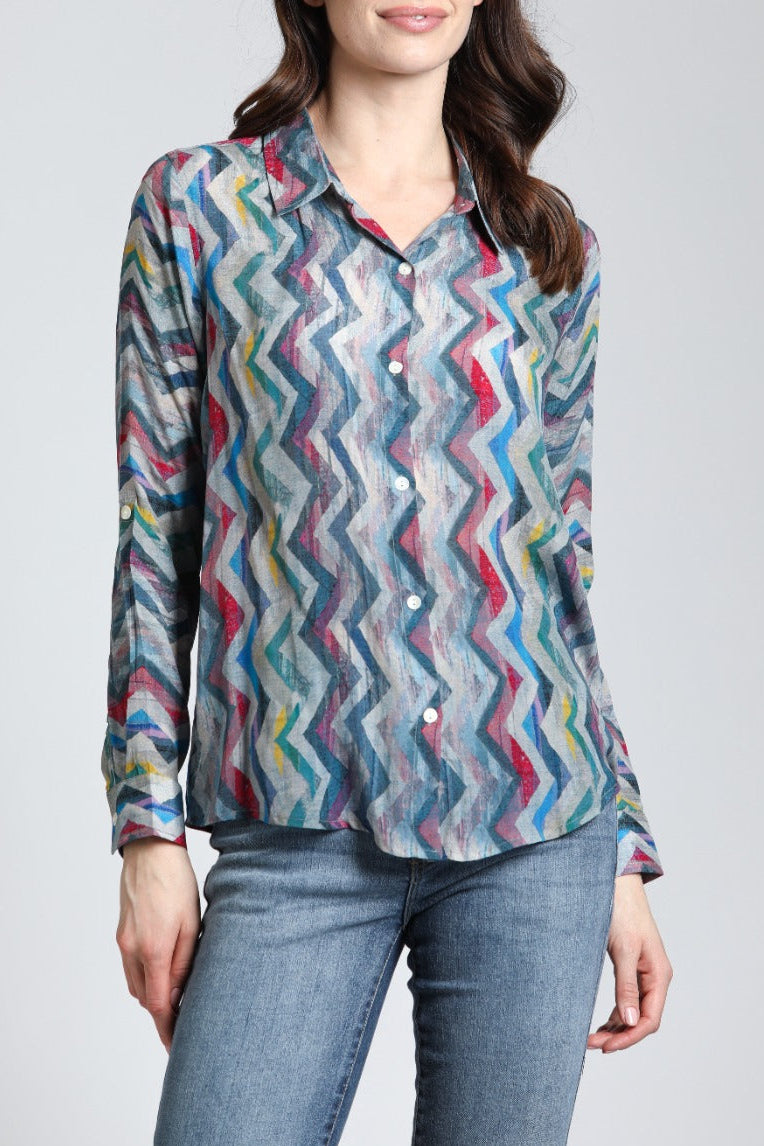 Chevron Print - Button-up Top | front side