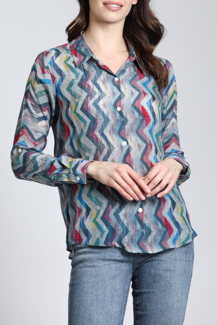 Chevron Print - Button-up Top | front side