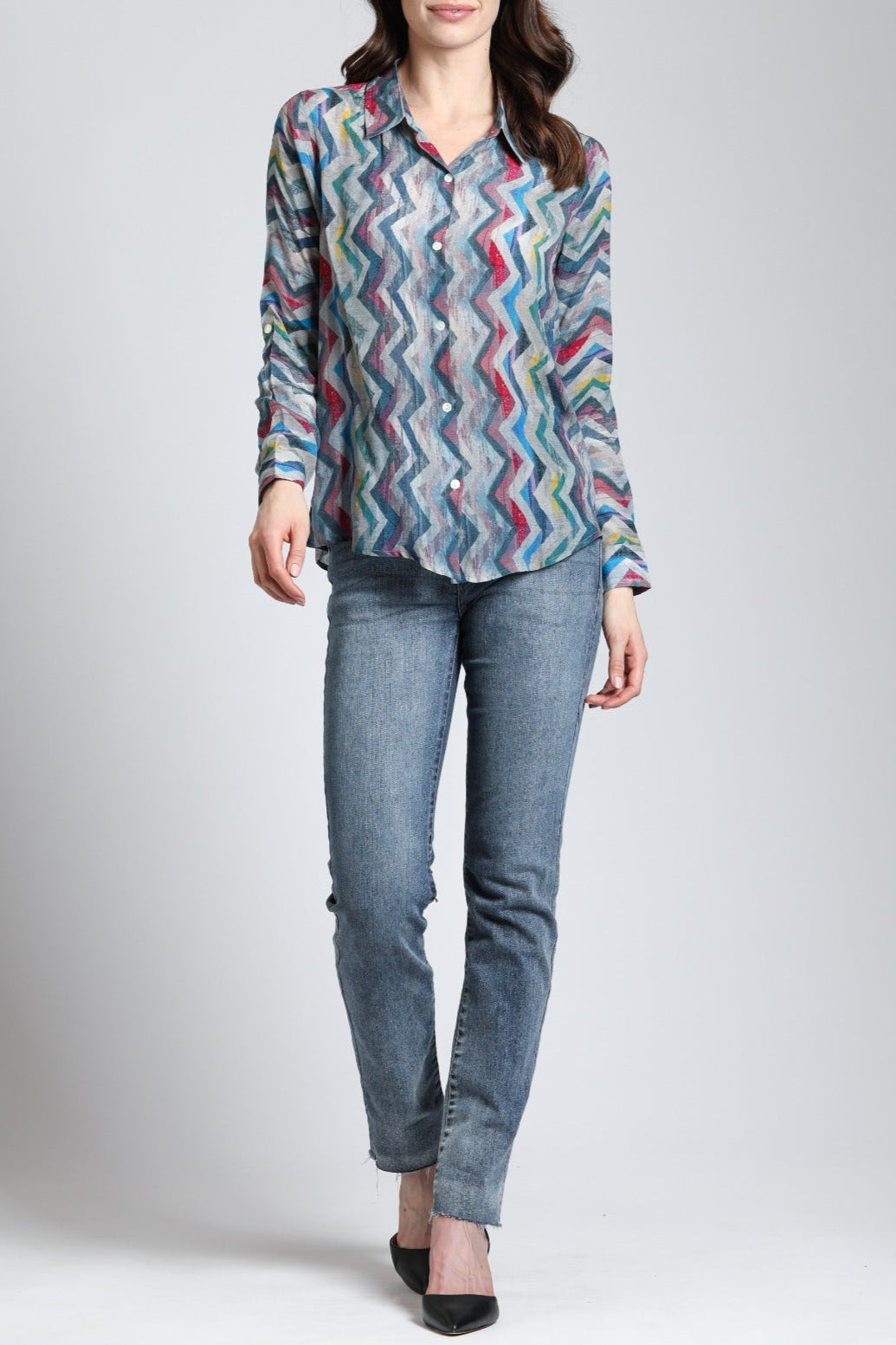 Chevron Print - Button-up Top | full side