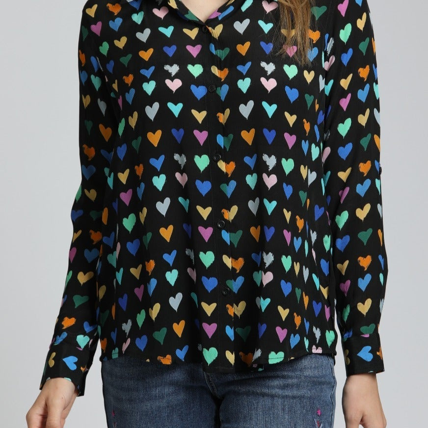 Mod Hearts Button-Up With Roll-Up Sleeve | front side