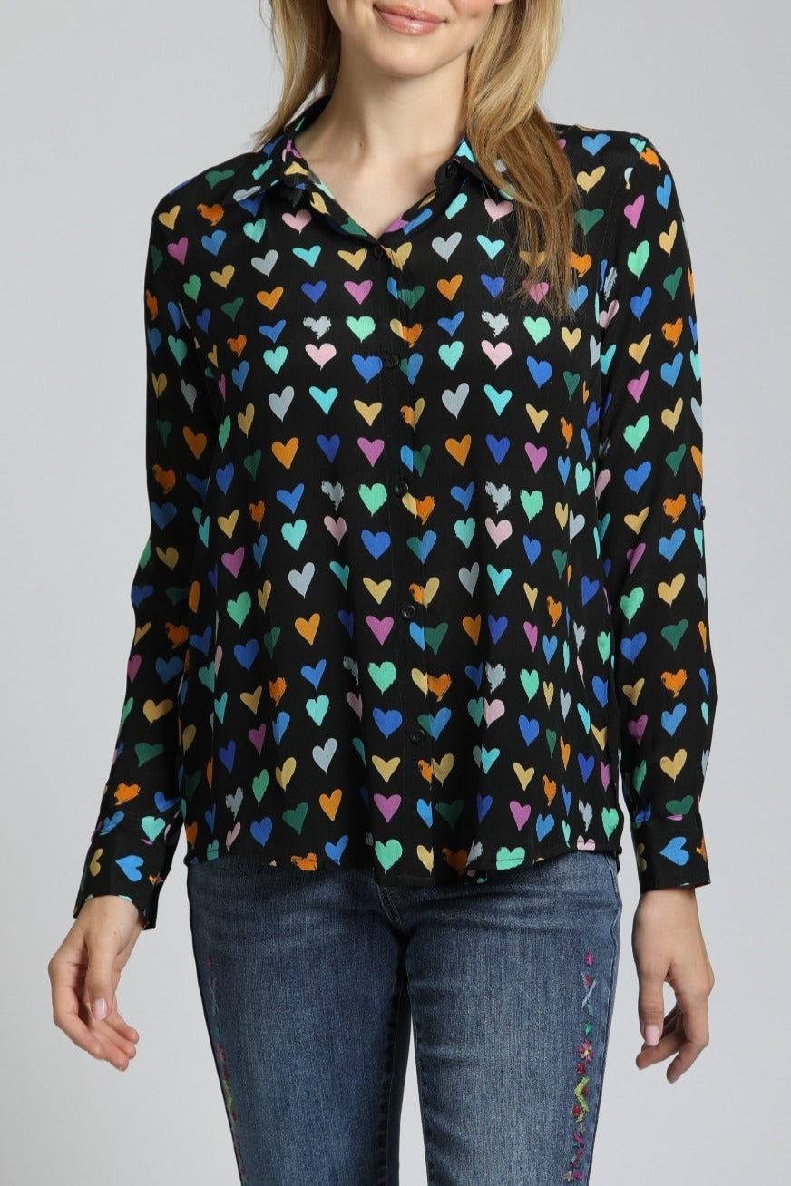 Mod Hearts Button-Up With Roll-Up Sleeve | front side