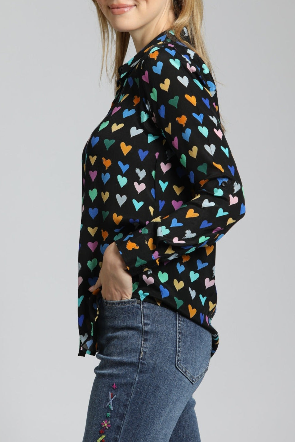 Mod Hearts Button-Up With Roll-Up Sleeve | left side