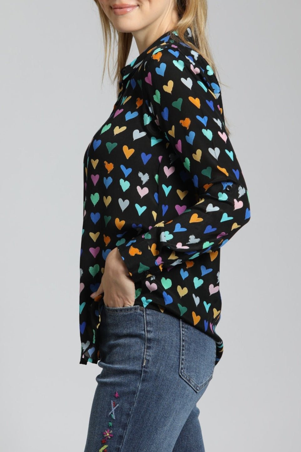 Mod Hearts Button-Up With Roll-Up Sleeve | left side