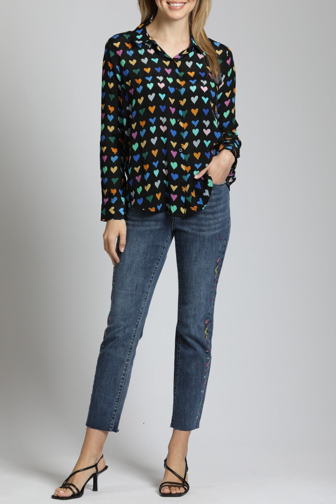 Mod Hearts Button-Up With Roll-Up Sleeve