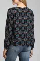 V Neck  Front Tie Top with Ornamental Medallion Print | back side