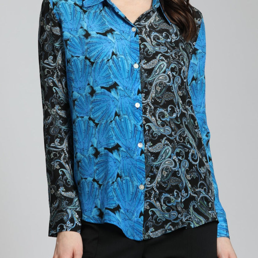 Marine Inspired Print Mix - Button Up Top | front side
