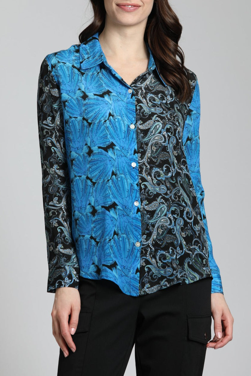 Marine Inspired Print Mix - Button Up Top | front side