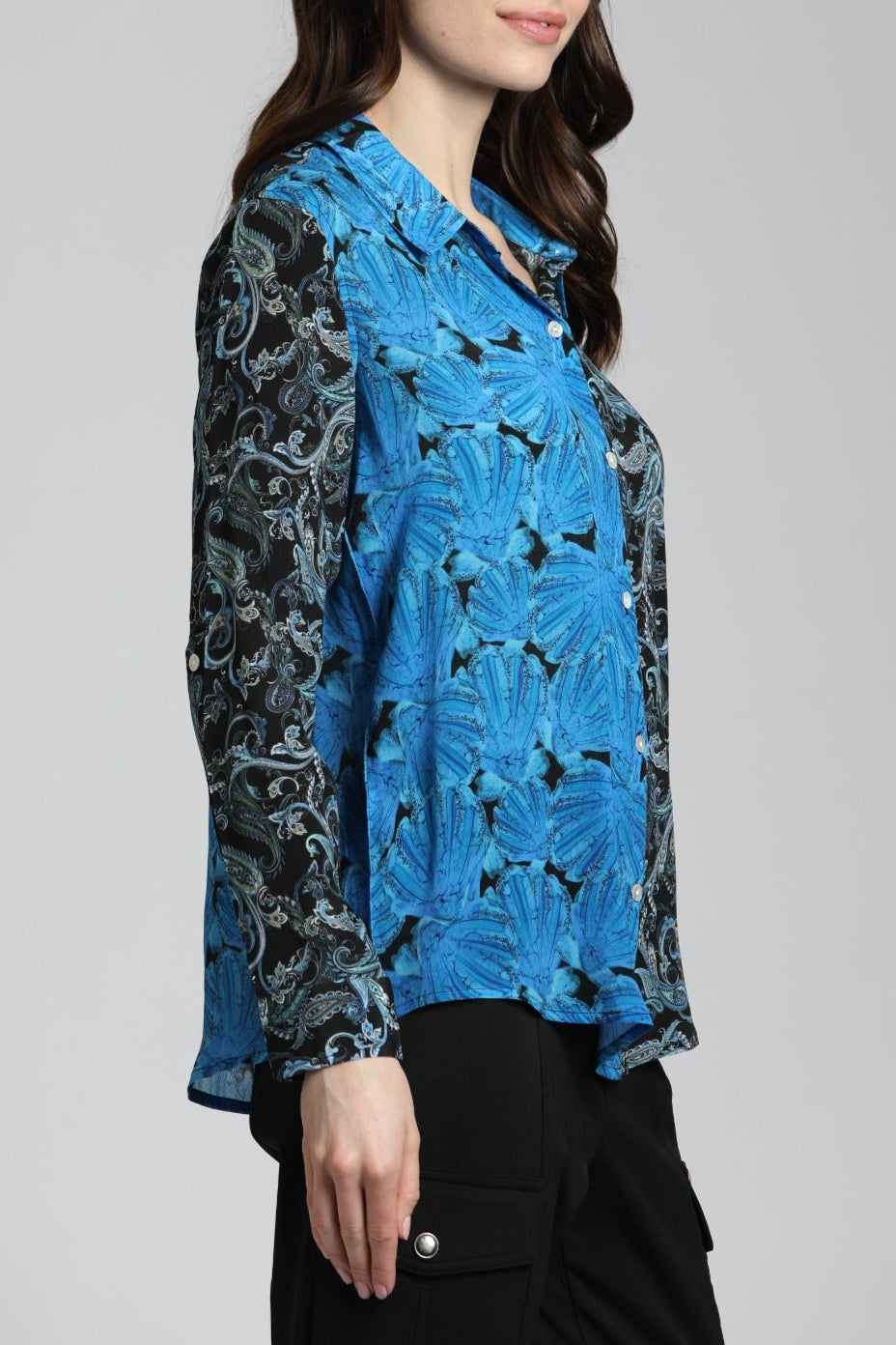 Marine Inspired Print Mix - Button Up Top | right side