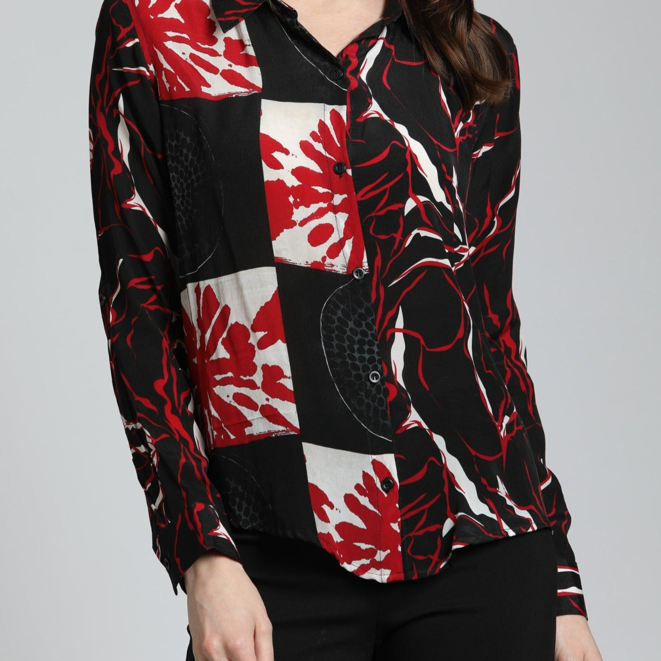 Abstract Brushstroke Patterns - Button Up Top | front side